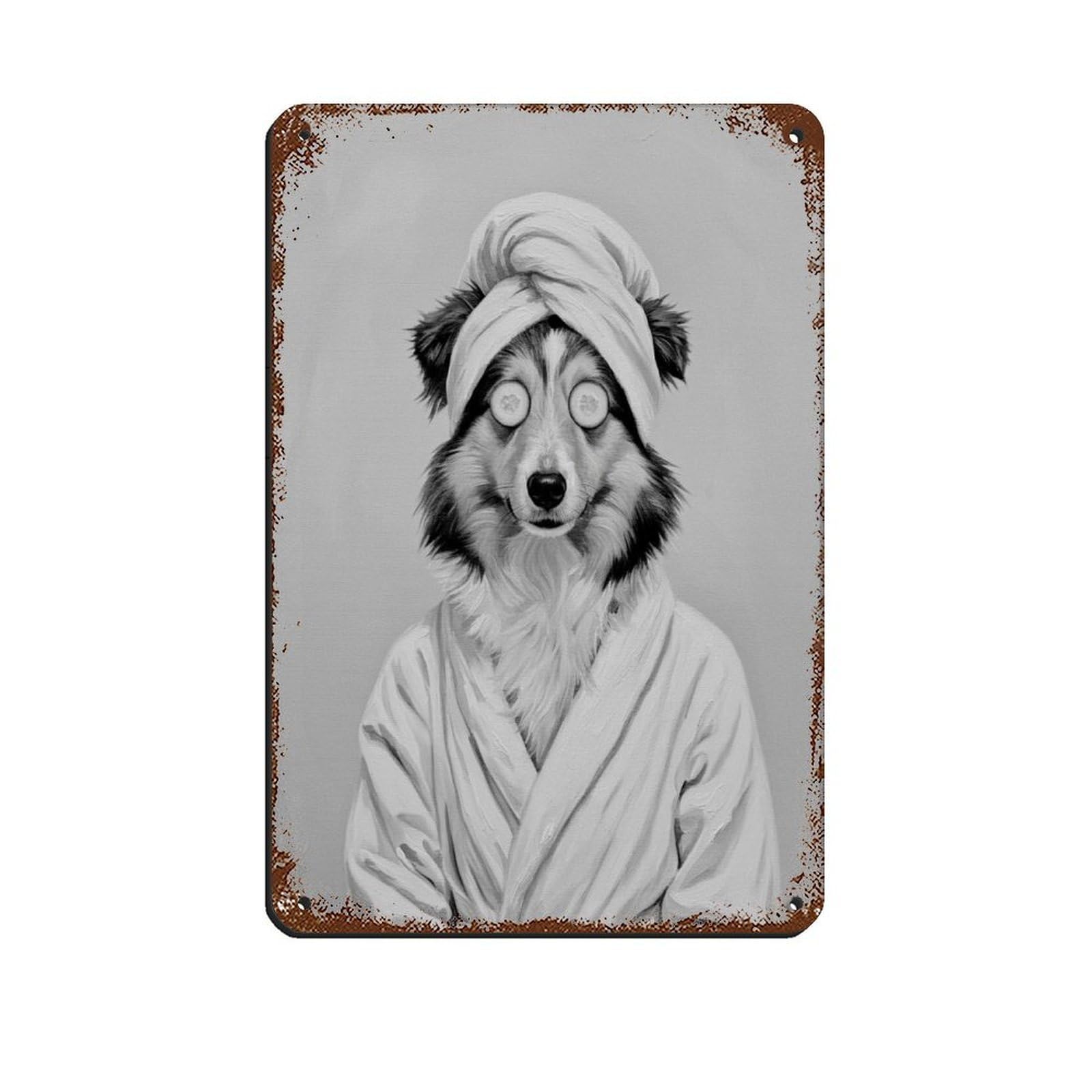 Bathroom Spa Sheltie Dog Décor Art Tin Sign Vintage Metal Pub Club Cafe Bar Home Wall Art Decoration Poster Retro 8x12inch(20x30cm)