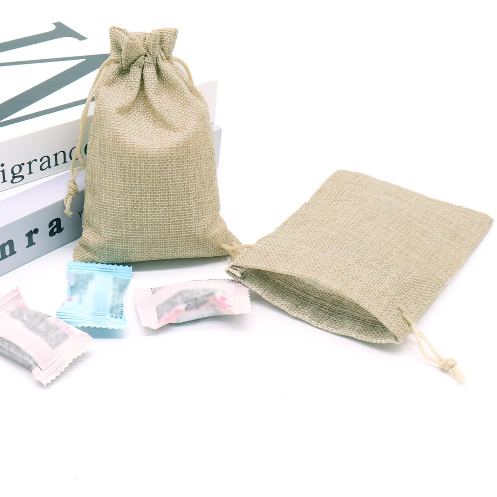 YUNSHANGHE 30 bolsas de yute, pequeñas, 10 x 15 cm, bolsa de tela de lino, para joyas con cordón, para lavanda, regalos de boda, Navidad