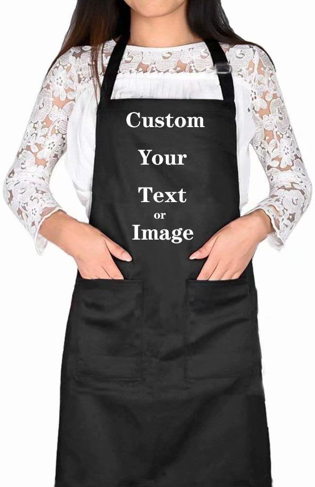 GreenDIY Personalized Apron, Add Your Name-Image-Text, Kitchen Adjustable Apron with Pockets, Customized Home Kitchen Apron for Women/Men/Chef, Durable Neck Strap