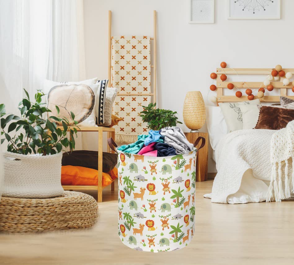 Image of Essme Kids Laundry Hamper,Jungle Laundry Basket Collapsible Greeen Hamper for Kids Room Decor, Animal Hamper,Woodland Storage Basket, Nursery Hamper,Gift Baskets.(Jungle animal)