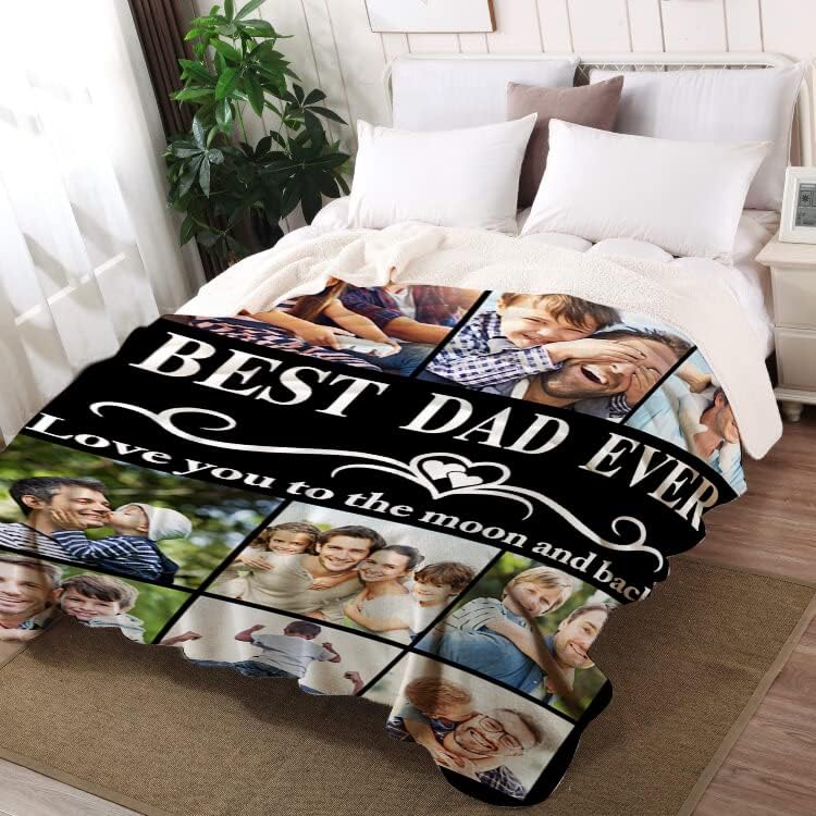 Miniatura 3 de Manta personalizada para papá, manta personalizada para papá de hija, hijo, esposa con imágenes, regalos de cumpleaños únicos para el mejor papá,