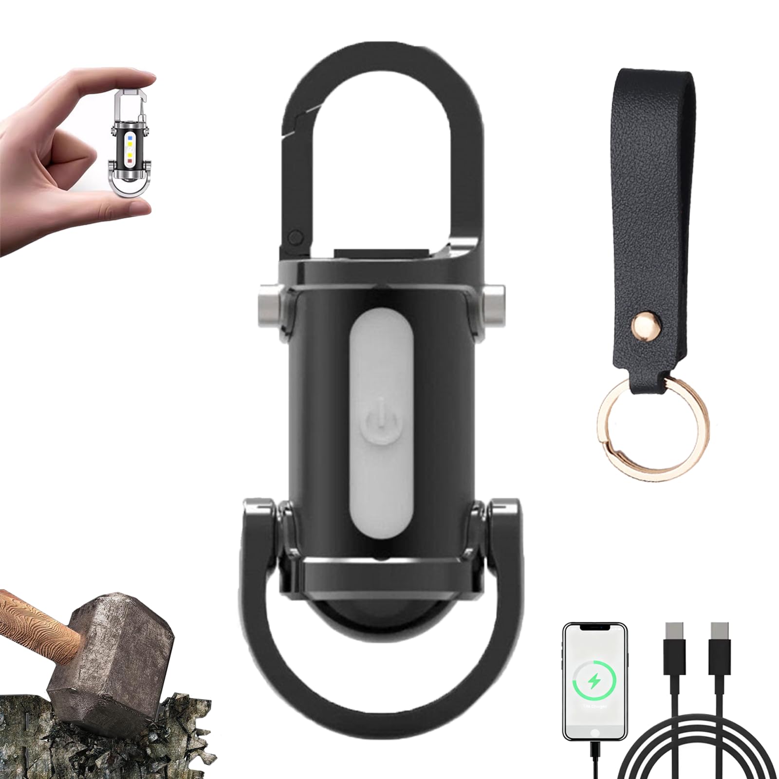 Ruileyou Keychain Flashlight, Keychain Flashlight, Portable Rechargeable Bright Keychain Flashlights, Aluminum Alloy Material, Flashlight Keychain for Hiking, Camping (Black (ABS))