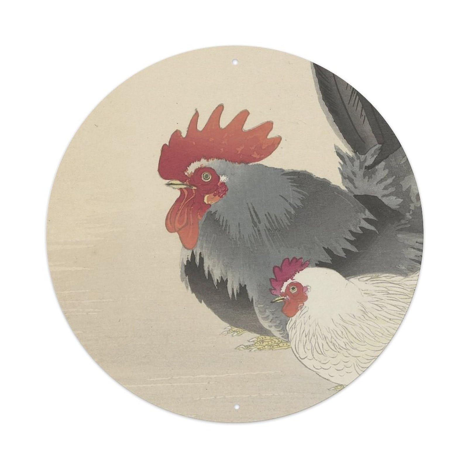 Vintage Animal Artwork Rooster And Hen 1 Vintage Metal Tin Sign Plaque Wall Decor for Cafe, Club Bar, Office, Garden Metal Poster 8x8Inch