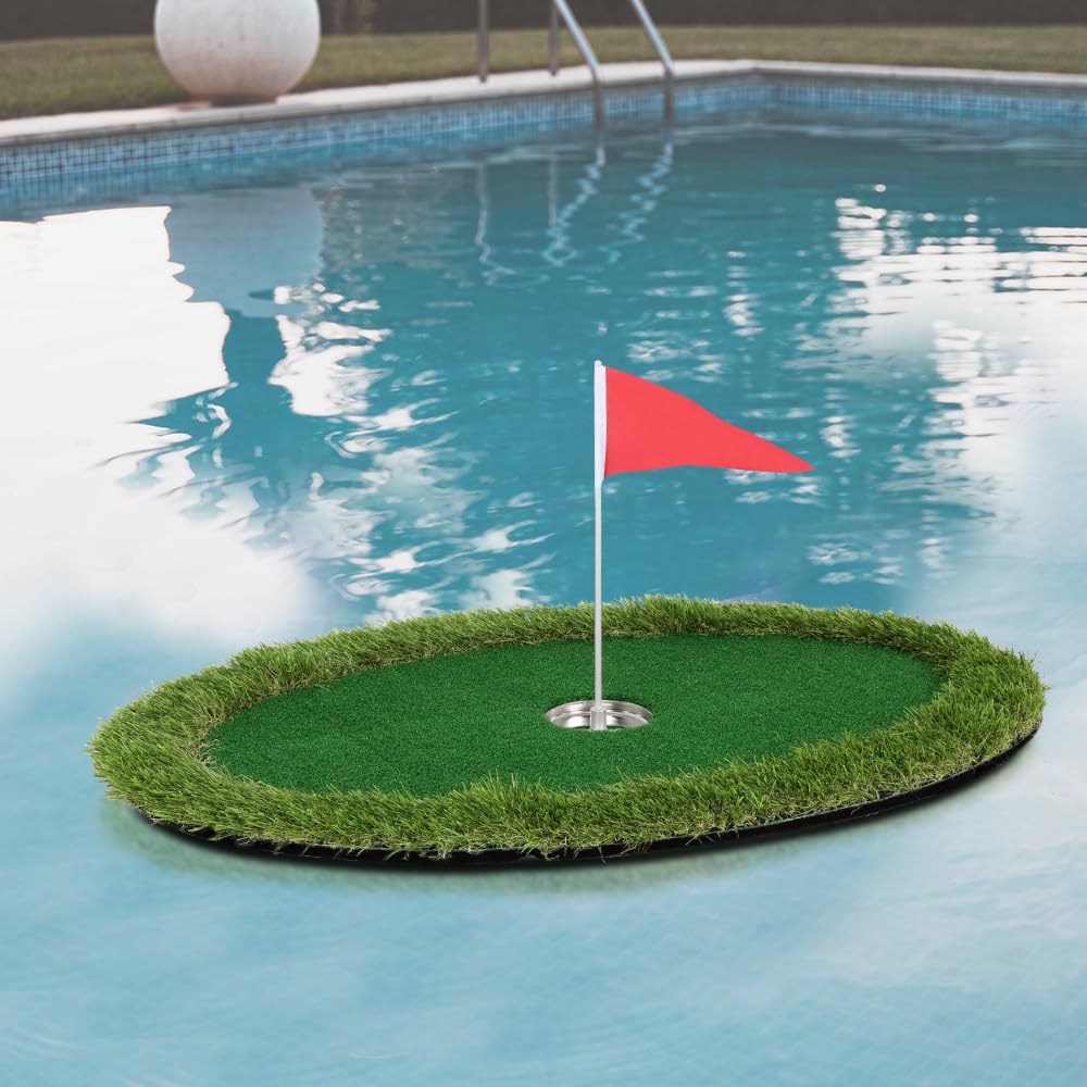 Kokorona Tappetino da golf galleggiante verde per piscina, tappetino da golf pieghevole e rotondo, per attività all'aperto, regalo per golfisti