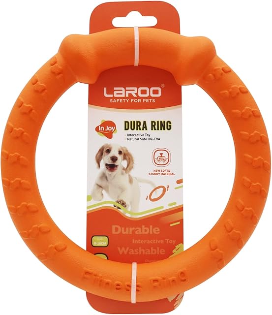 LaRoo Dog Flying Ring Toys, Floating Flying Dog Disc Toys, Summer Pet Training Outdoor Durable Chew Toys for Medium and Large dogs (Small Orange/18cm)