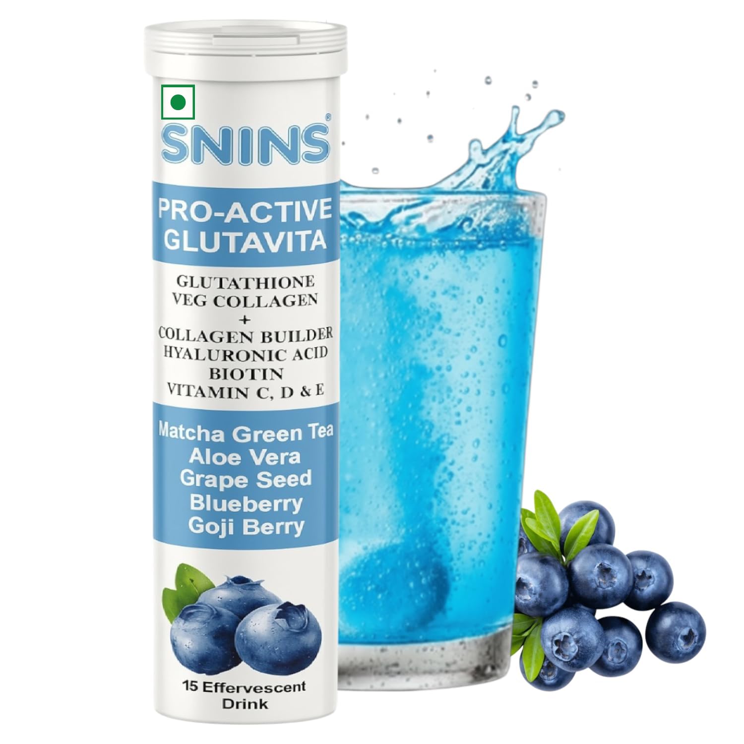 PRO-ACTIVE Glutavita 15 Effervscent Drink | Glutathione & Veg Collagen With VITAMIN C, D & E and Collagen Builder,Lycopene, Hyaluric Acid & many More Minrals For Anti Ageing,Skin Glow & Anti-Pigmentation |