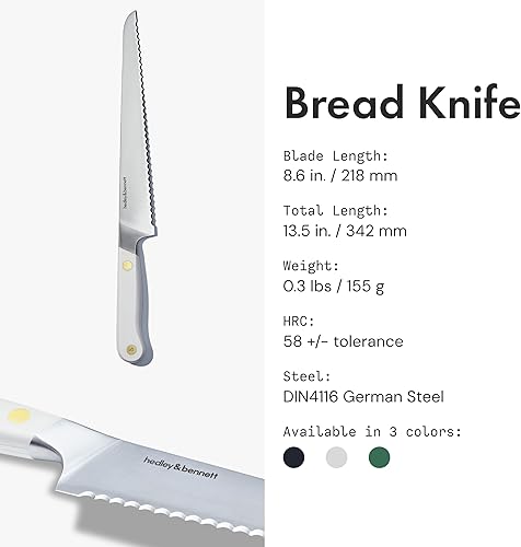 Miniatura 3 de hedley & bennett Cuchillo para pan, cortador de pan con borde dentado de 8.6 pulgadas con acero inoxidable alemán de alto carbono, ultra afilado,