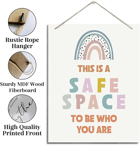 Miniatura 5 de Decoración de terapia, decoración de oficina de terapia, letrero de madera de espacio seguro, letrero decorativo para pared, decoración de centro de