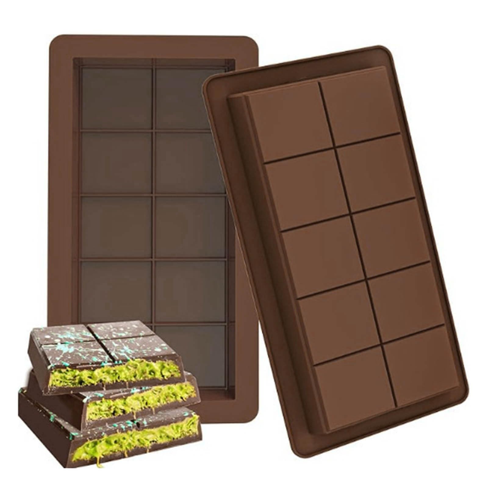 2 Pcs Large and Thick Silicone Chocolate Bar Molds for Stuffed Bars, Candy Mold for Filling Pistachio, Easy Release (2-Pack)