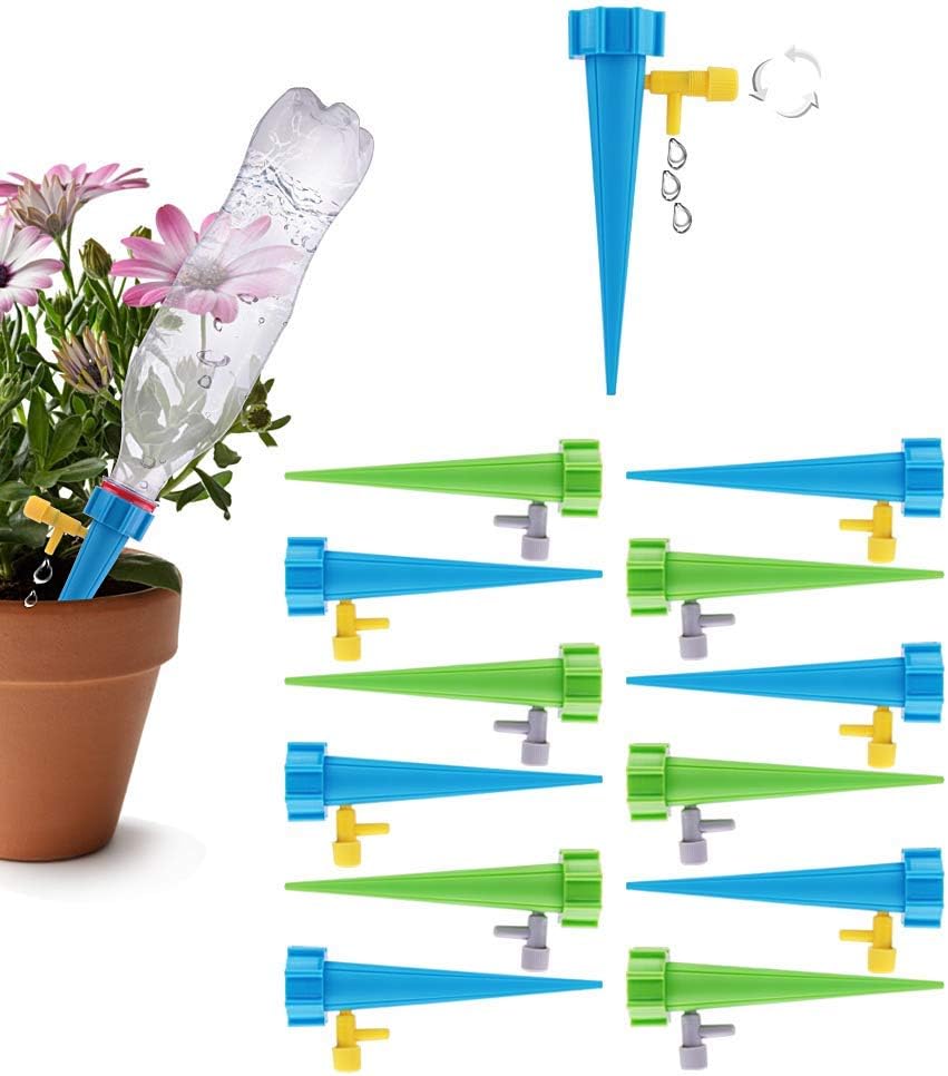 SIMENMAX 12 PCS Plant Spikes System with Slow Release Control Valve Switch Self Irrigation Watering Drip Devices for Outdoor Indoor Flower or Vegetables