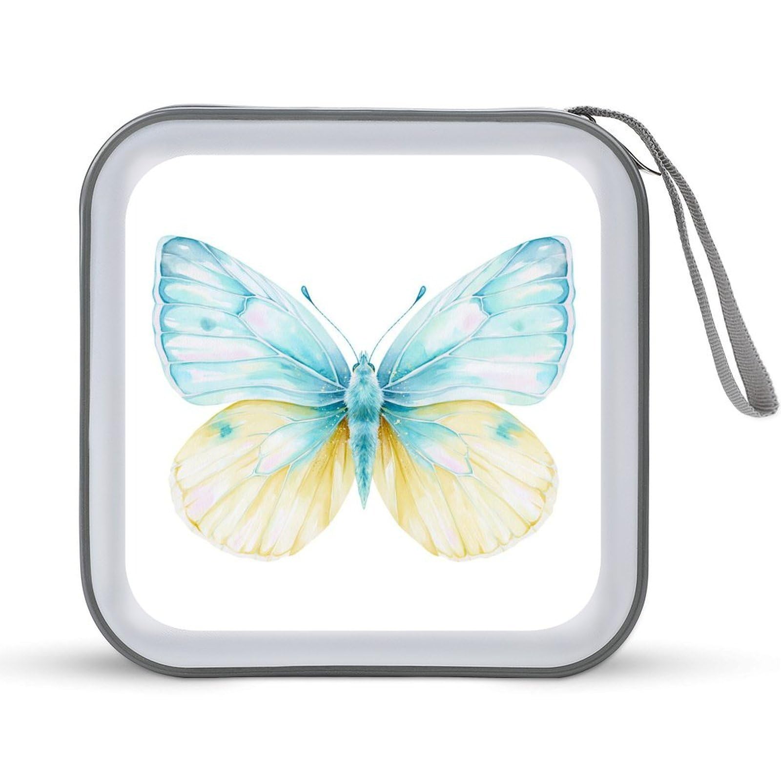 Jubonexis Butterfly with Pale Blue And Lemon Yellow Wings CD Case DVD Storage Case Portable for Car Home Travel