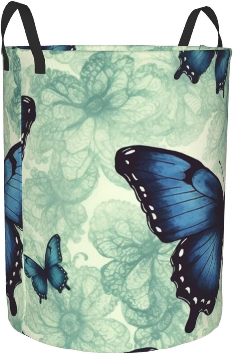 Blue Butterfly Pattern Laundry Basket With Handles, Foldable Laundry Hamper Oxford Cloth Dirty Clothes Basket Waterproof Clothes Toys Storage Bin Organizer for Bedroom Bathroom Dorm