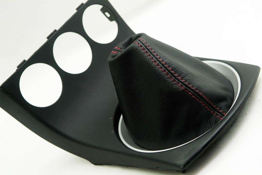 DSV Fits 2003-2008 Nissan 350Z Real Black Leather Manual Shift Boot with Red Stitching. (Leather Part Only)