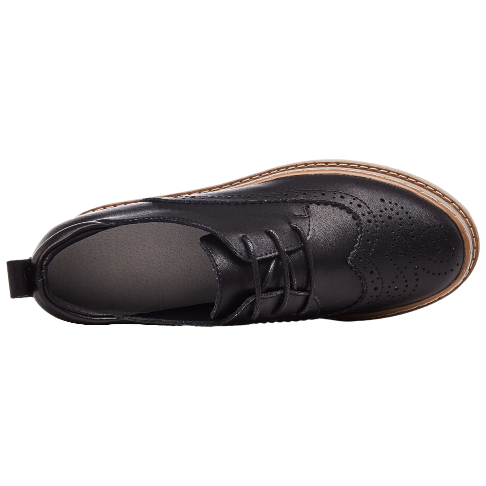 ANUFER Mujeres Piel Genuina Plataforma Tacón de Cuña Oculto Zapatillas con Cordones Acento Irlandés Ahuecado Casual Zapatos