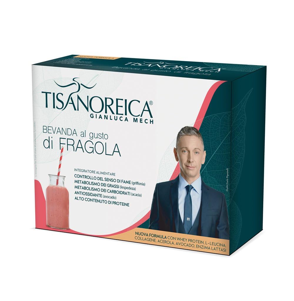 Gianluca Mech | Tisanoreica Bevanda Proteica al Gusto di Fragola, 4 x 28g, Integratore Alimentare Keto, 337kcal per 100g