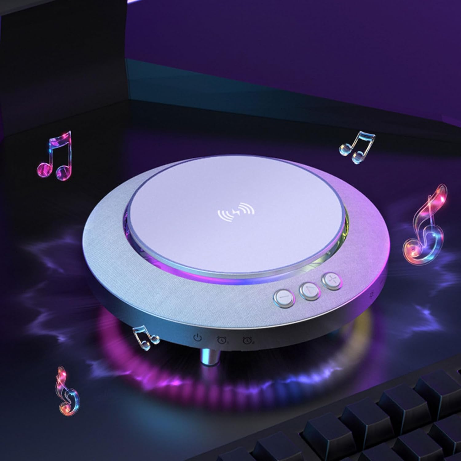Fockety Speaker with Wireless Charger, 360 Surround Sound and Dynamic Light for Home Office Bedroom, Built in 15W Bass and 5W High Frequency Speaker
