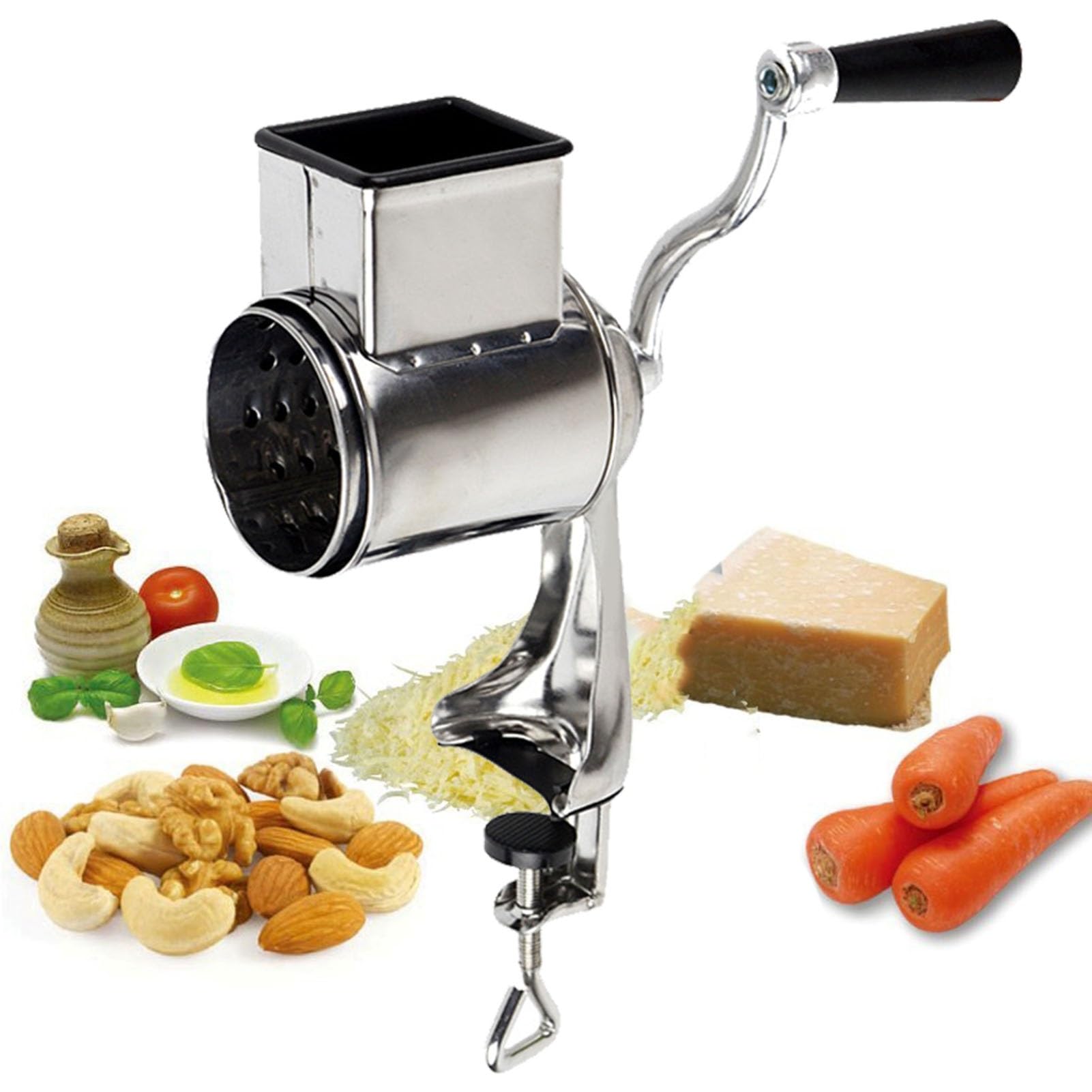 Rallador de Tambor Multi Rallador, Rallador de Cocina Manual de Acero Inoxidable Cortador de Ensalada de Verduras, Cortador en Espiral, con 5 Cuchillos de Tambor, for Queso, Pepinos, Zanahorias, Patat