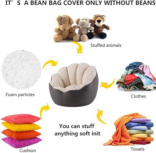 Miniatura 3 de Funda para puf + funda para reposapiés, funda para puf en forma de pétalo (sin frijoles), sofá perezoso para niños, adultos, parejas, silla de puf,