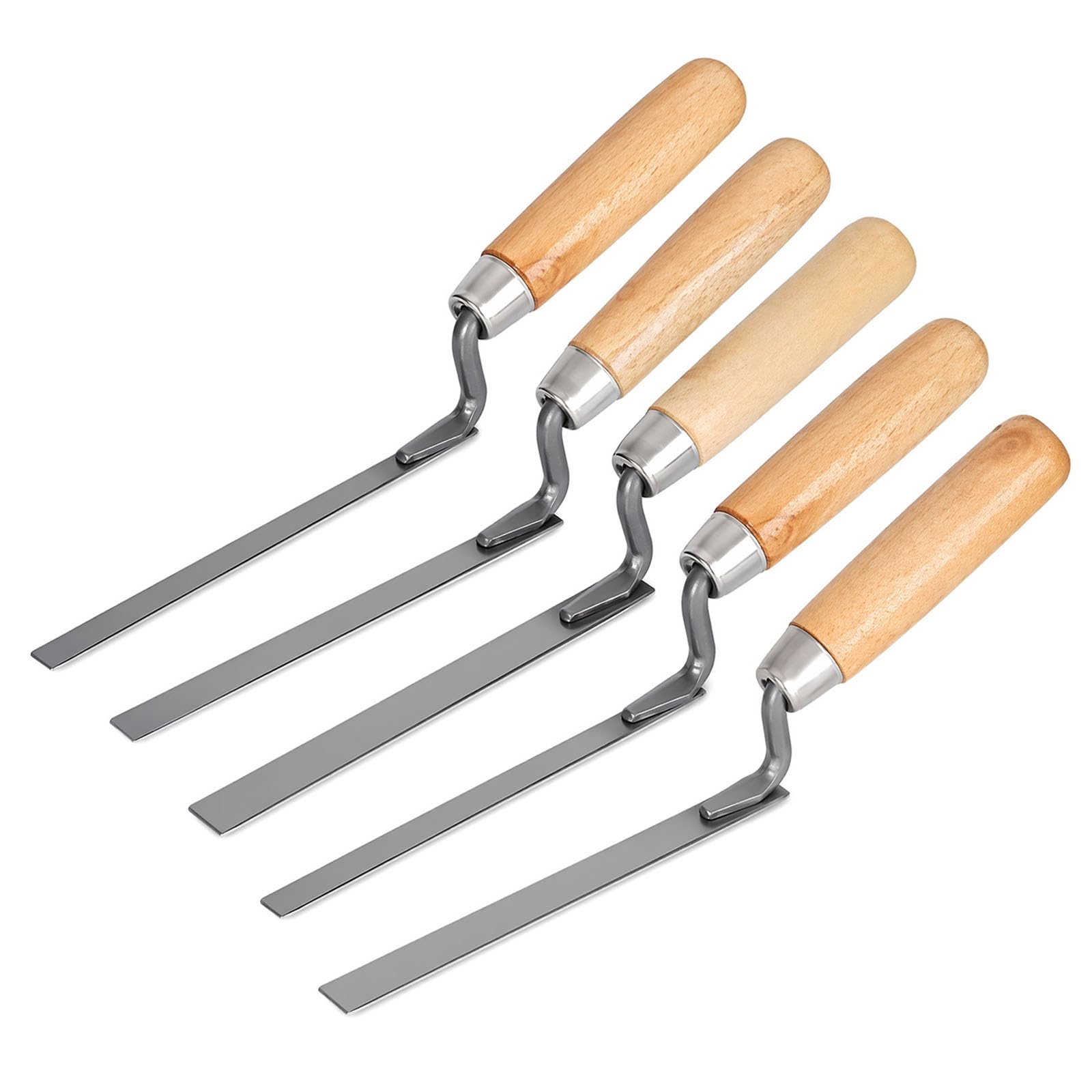 5 Pcs Premium Finger Pointing Trowel Set, Stainless Steel Flat Blade with Wooden Handle, 6/8/10/12/14mm Masonry Tools for DIY Brickwork, Patio Slab Gap Repairs and Joint Filling