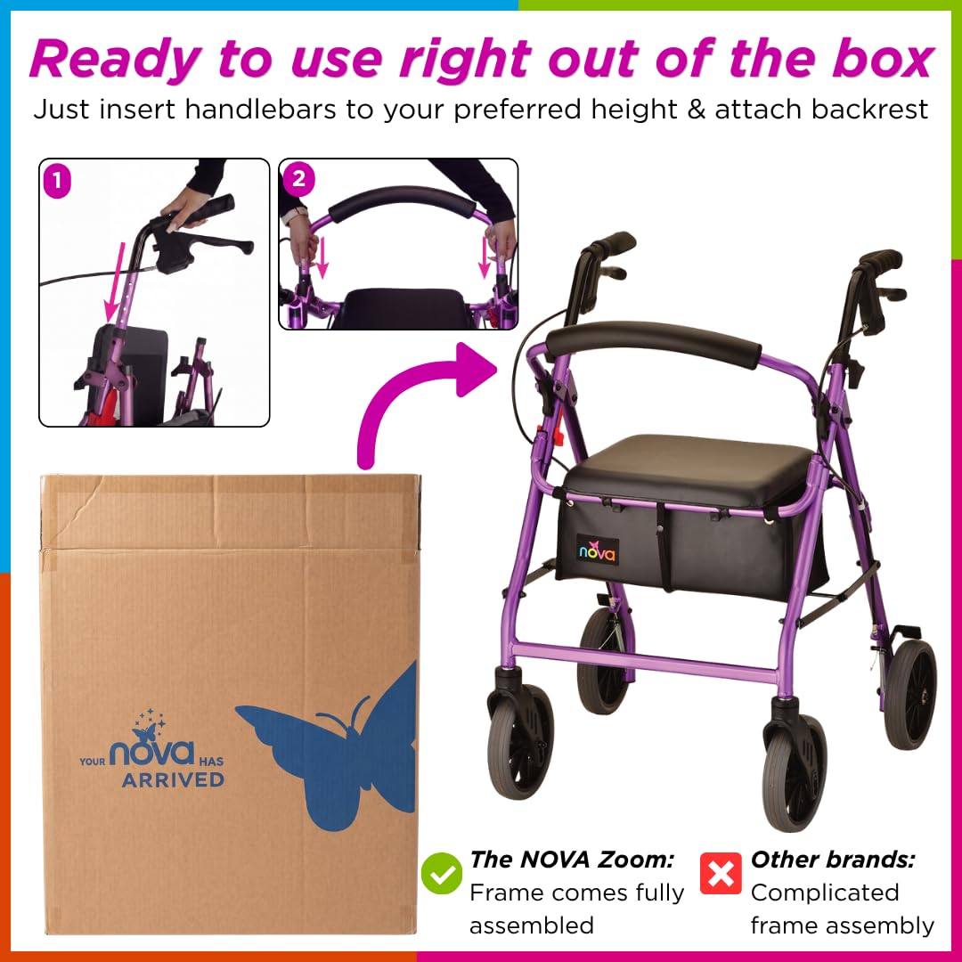 Amazon.com: NOVA Zoom 22 Rollator Walker for Seniors, Rolling