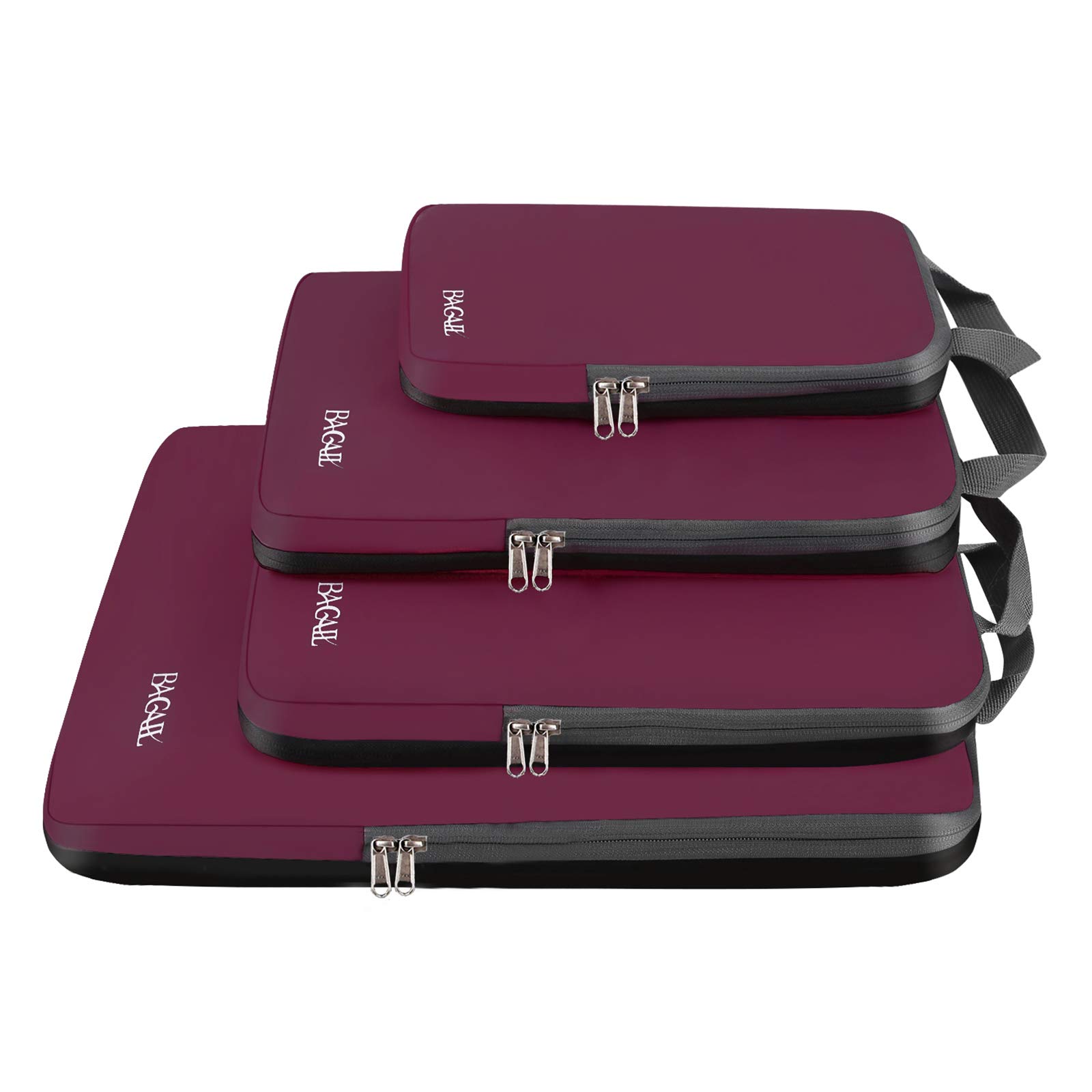 BAGAIL 4 Set/6 Set/8 Set Compression Packing Cubes Travel Accessories Expandable Packing Organizers (Cloth Pattern, 4-Burgundy)