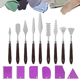 Lot de 15 PCS couteau peinture acrylique, couteaux de peinture, accessoires de peinture acrylique, 9 couteaux à palettes pour pâte structurelle + 6 couteaux à racler, spatules en acrylique,