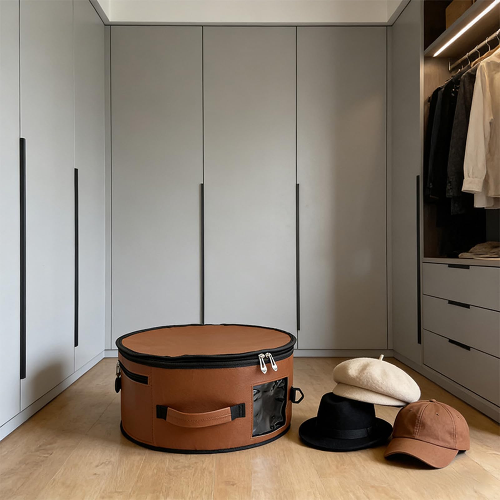 Para Sombreros Organizador De Gorras Grande Con Asa | de Sombrero para Viaje con Diseño de Ventana Transparente Grande y Apilable Para Mujeres, Hombres, Armario Y Peluches