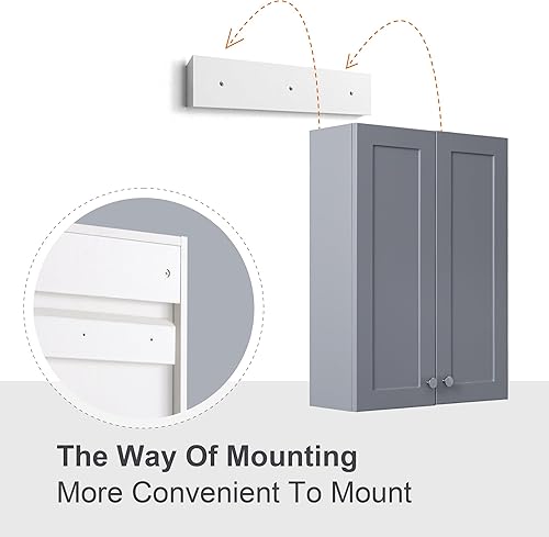 Miniatura 5 de Armario de pared para baño, armario de almacenamiento sobre el inodoro, botiquín de 19 x 27 pulgadas con estantes ajustables, armario colgante gris