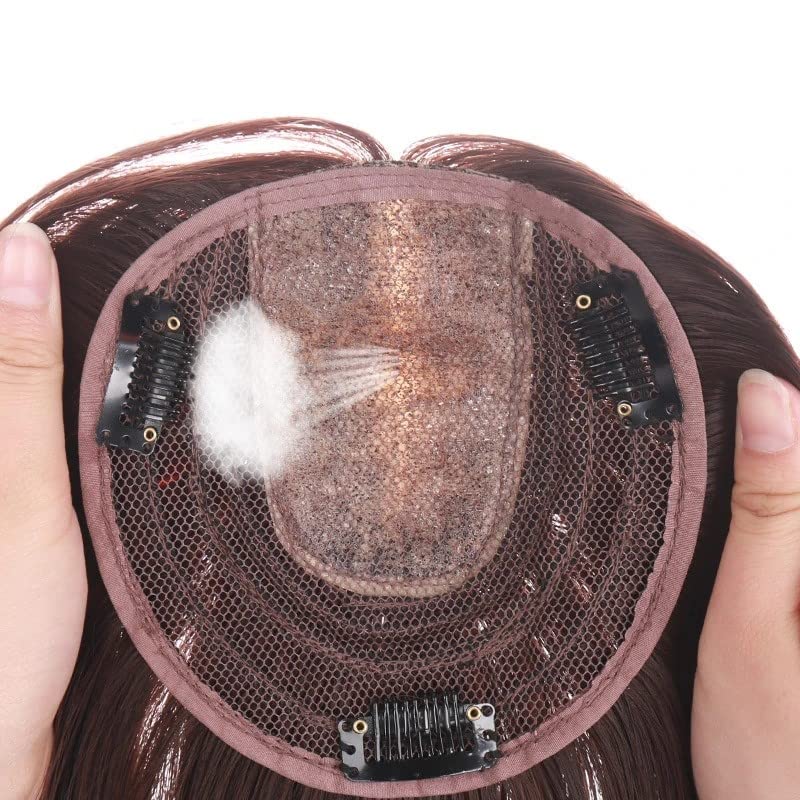 Miniatura 4 de Dybst Peluca de fibra sintética onduladarecta con flequillo, cierre superior del cuero cabelludo, extensiones para mujer (#4, 14 pulgadas13.8 in,