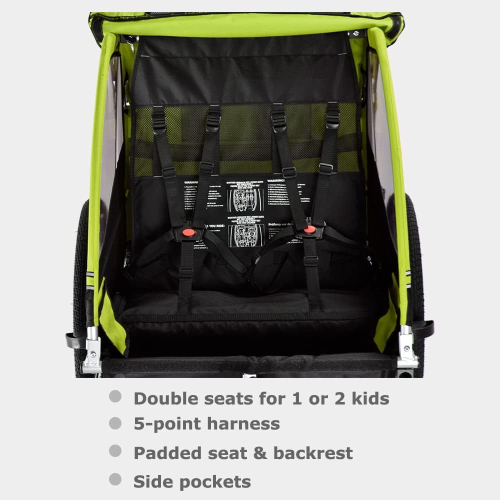 Veelar Sports Bike Trailer Double Seat for 1 or 2 Toddlers, Kids, Child Bicycle Carrier