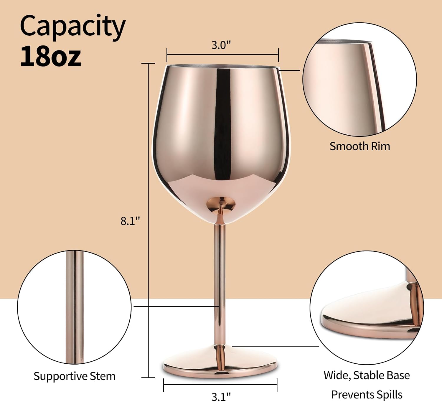 Stainless Steel Wine Glasses Set of 2 — Unbreakable, Stemmed Metal Wine Glass for Outdoor Events and Trips. Elegant and Fancy — Perfect for Holidays, Birthdays, and Anniversaries(Rose Gold) - Image 4