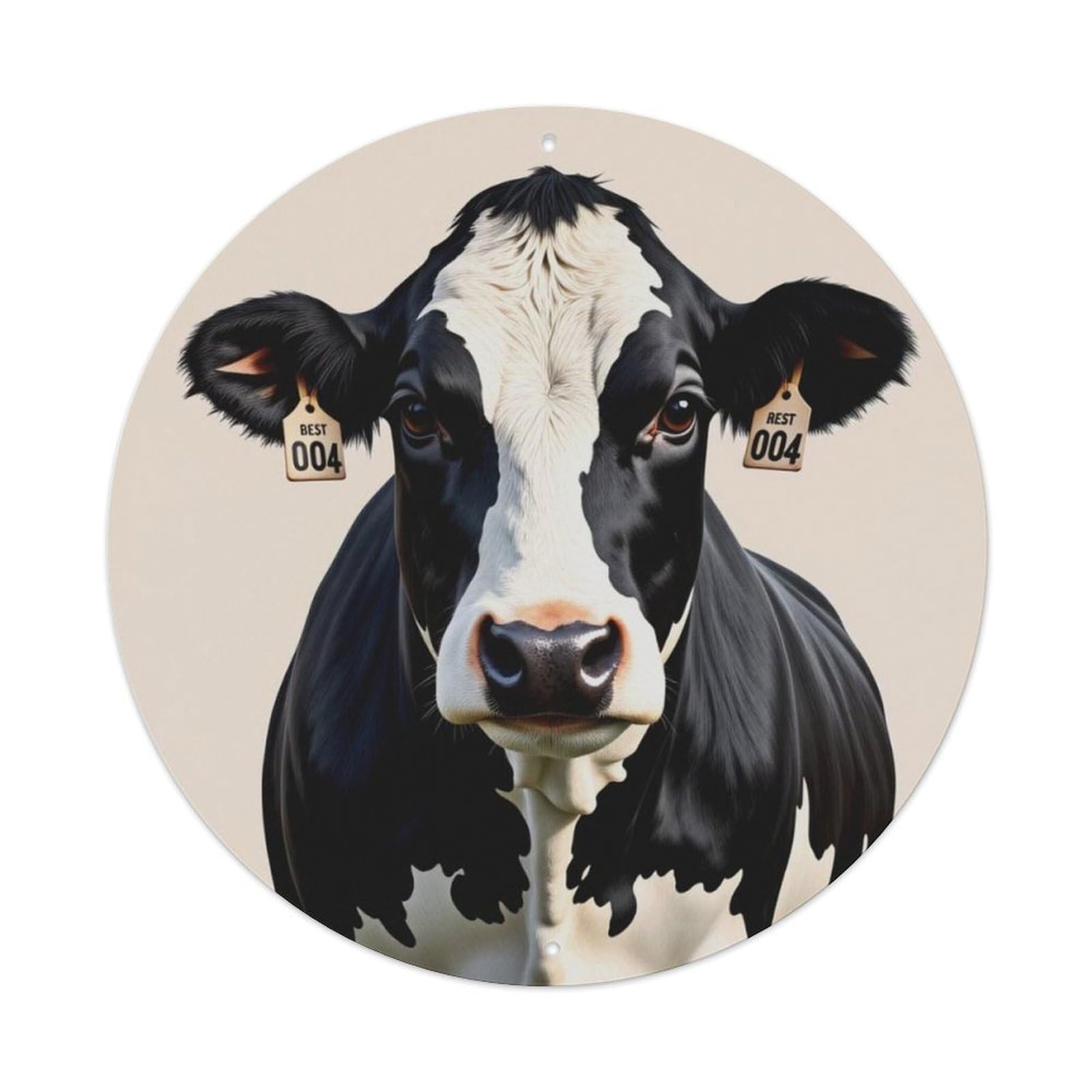Farm Holstein Cow Country Round Wall Sign Vintage Aluminium Metal Sign, Retro Wall Decor for Home, Bar, Garage & Farmhouse 20x20cm
