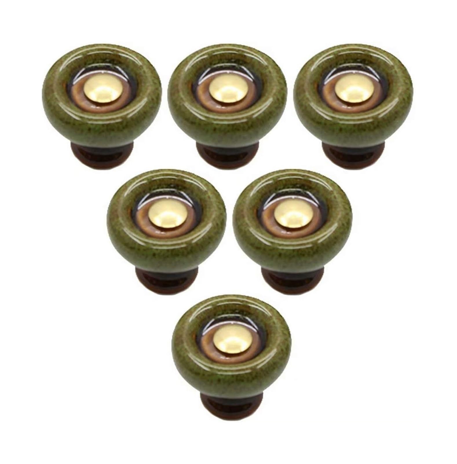 Opeximatun Ceramic Drawer Knobs, Ceramic and Copper Cabinet Handles Round Single Hole Multicolor 6 Pcs(Green)