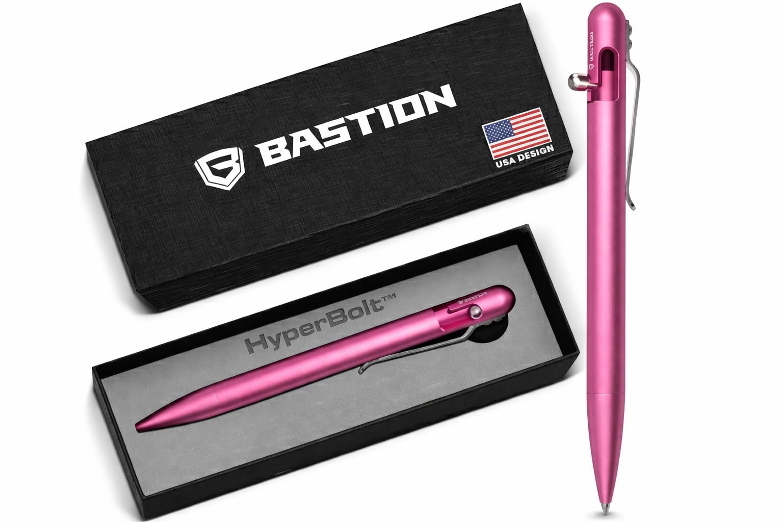 BASTION® Luxury Slim Bolt Action Pen, Lightweight Aluminum EDC Pen with Fine Tip, Professional Ballpoint Pen for School and Work - Pink