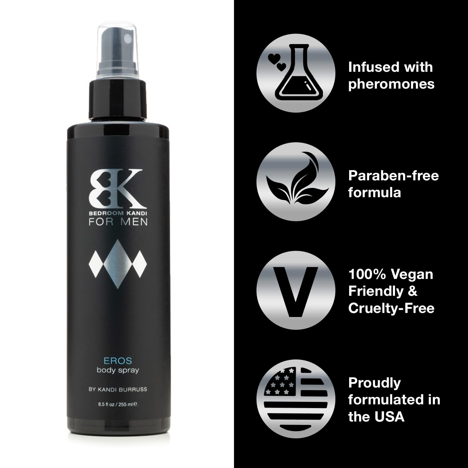 Bedroom Kandi Body Spray for Men - Eros Scent, Deodorizing Spray by Kandi Burruss | Woody Fragrance for Men with Musky Base | Pheromone Enhanced Formula | Hygiene Care for Men