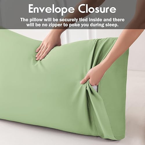 Miniatura 4 de Juego de 2 fundas de almohada verdes de tamaño estándar, rayón hechas de bambú, con cierre de sobre, fundas de almohada frescas y transpirables para