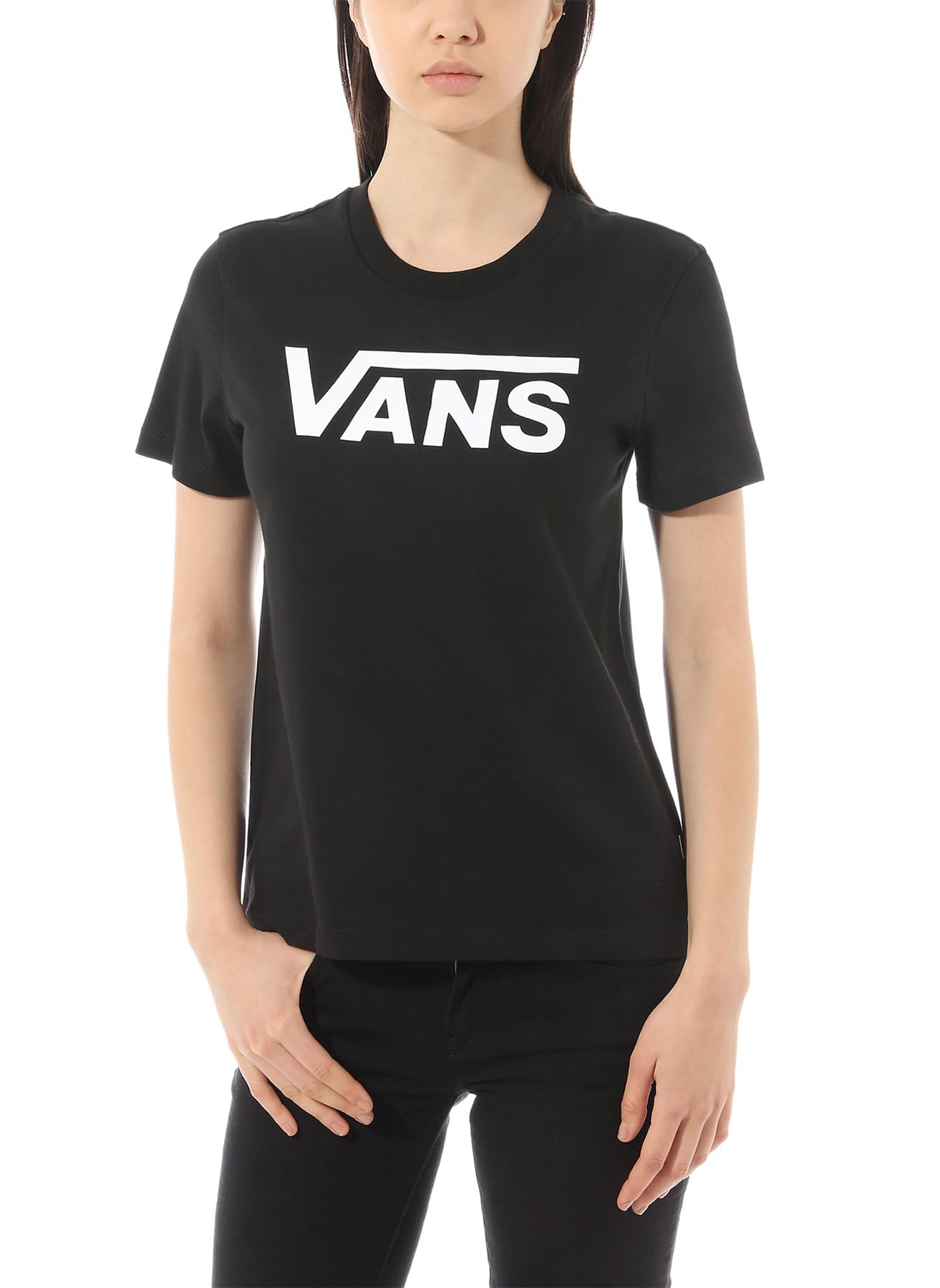 Vans Women's Flying V Crew Tee Regular Fit Round Collar Short Sleeve T - Shirt, Black (Black Blk), 8 (Manufacturer Size: S)