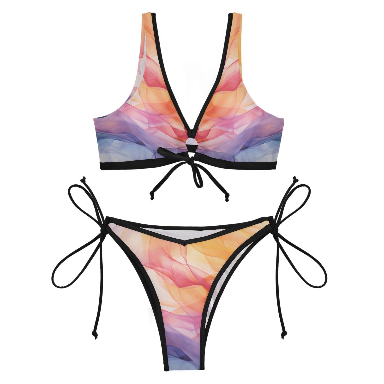 Watercolor Abstract Art Bikini Swimwear Beachwear Two Pieces Set Swimsuit for Beach Girl Women
