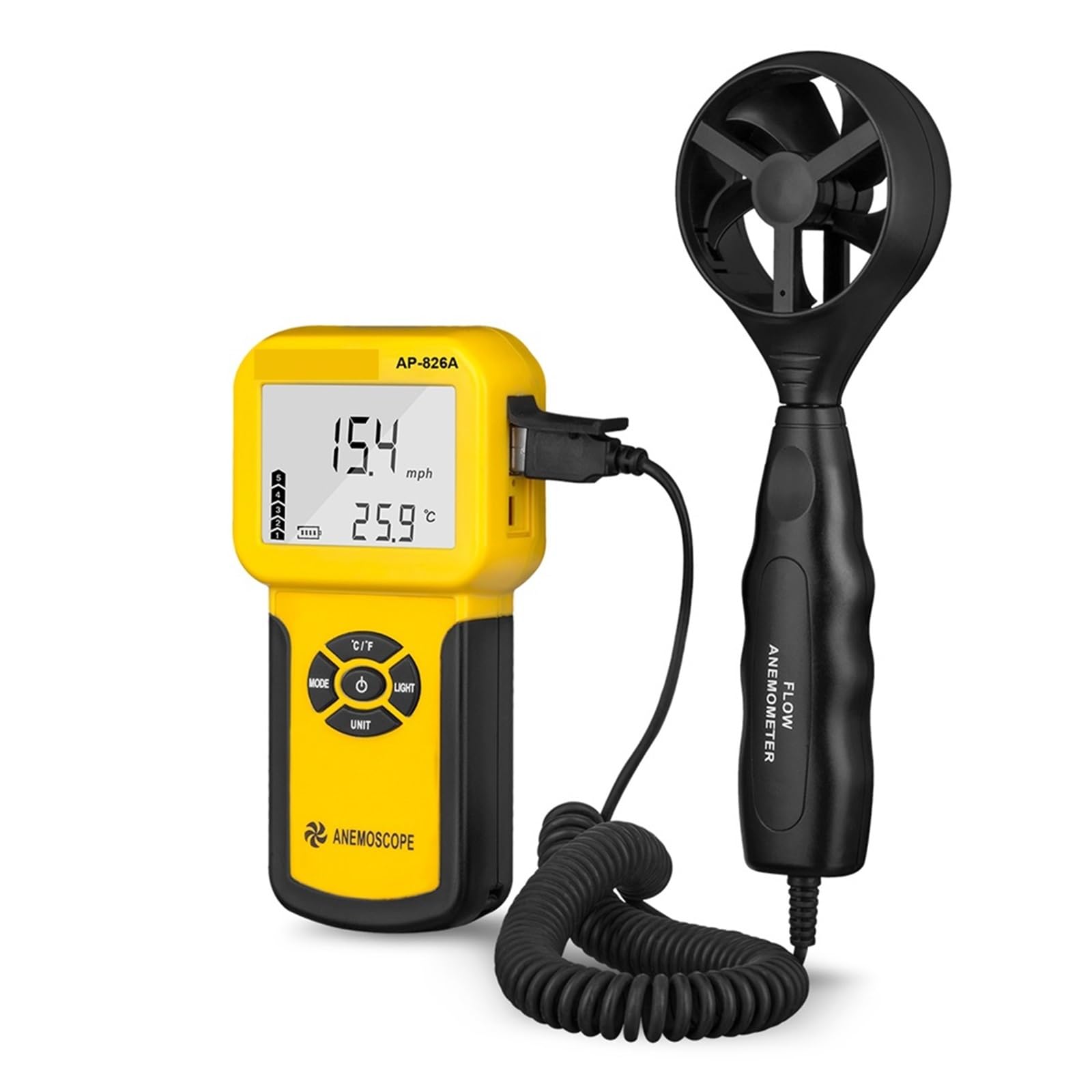 Anemómetro Digital for velocidad del aire, temperatura del flujo de aire, máx./promedio/corriente, medida en tiempo Real con luz trasera