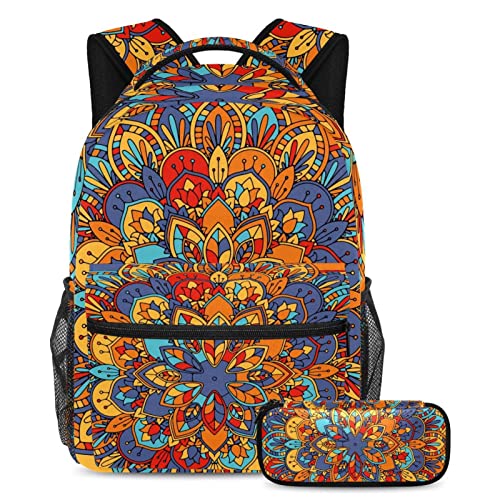 Sac à dos imprimé henné avec trousse assortie pour l'école et les sorties scolaires des enfants