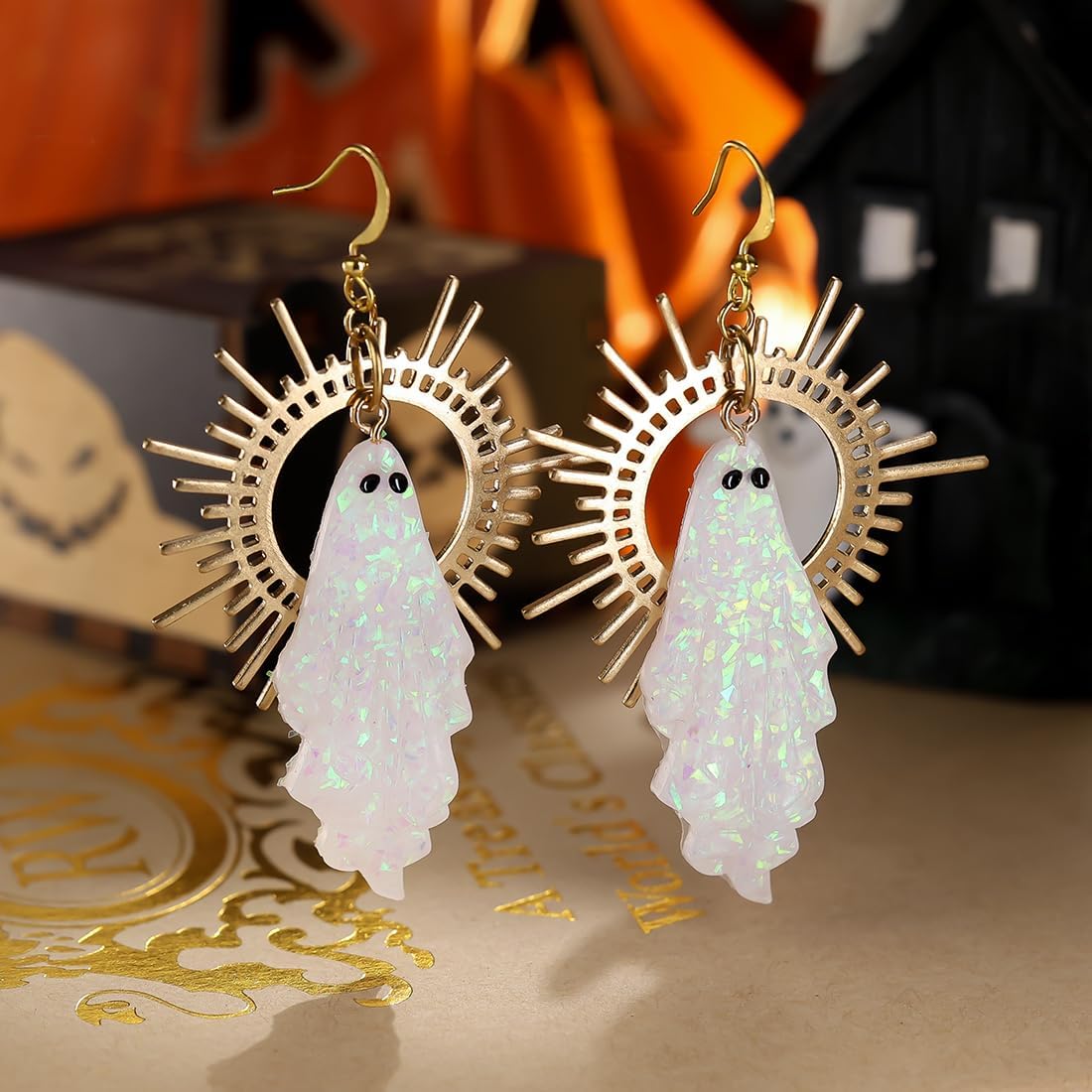 Halloween Ghost Earrings for Women – Gothic Sunburst Dangle Jewelry, Statement Halloween Costumes Accessories Gifts - Image 3