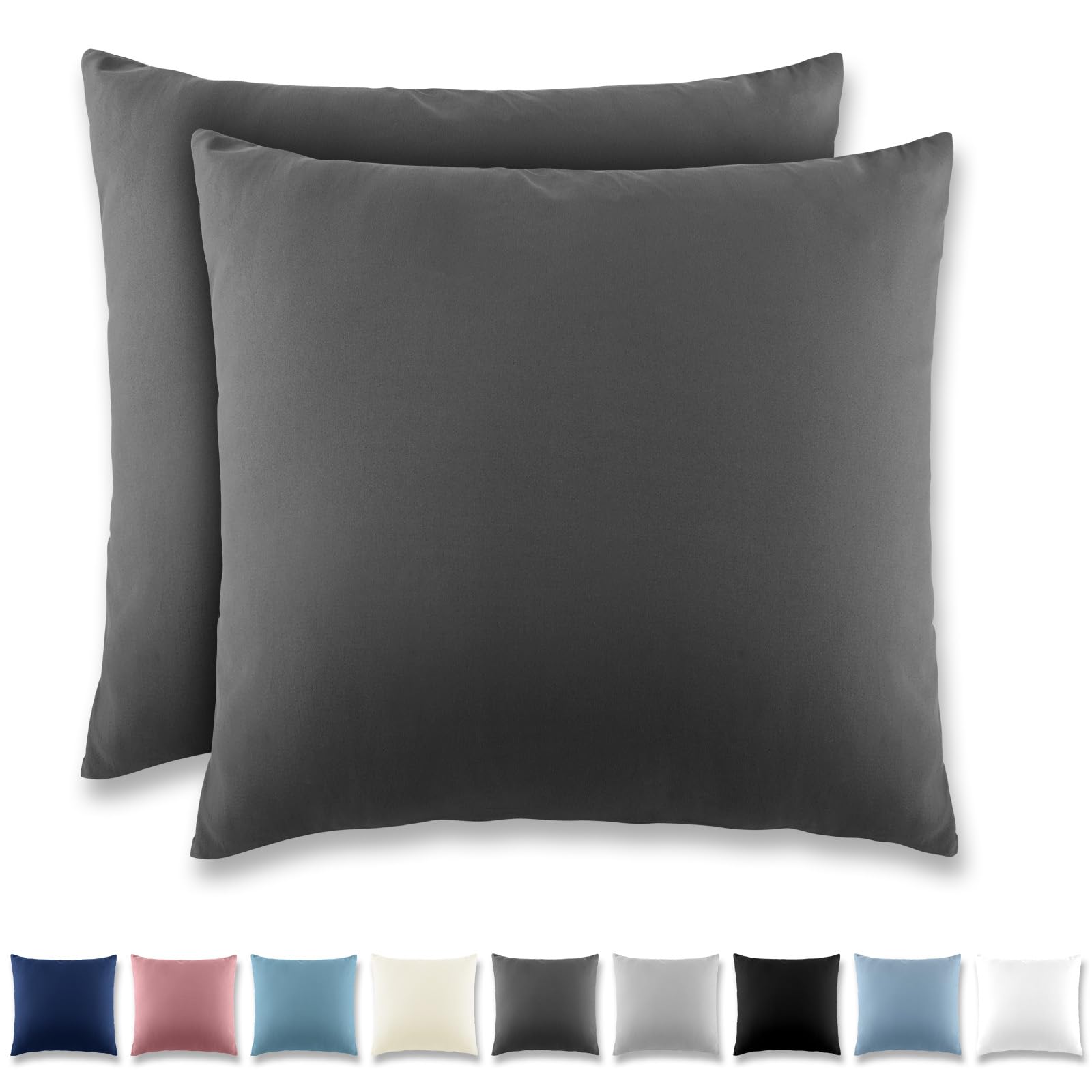 REDKEY Cushion Cover 65 x 65 cm, Set of 2 Pillowcases with Zip, Brushed Microfibre Cushion Cover for Cushions, Washable up to 40 °C, Anthracite