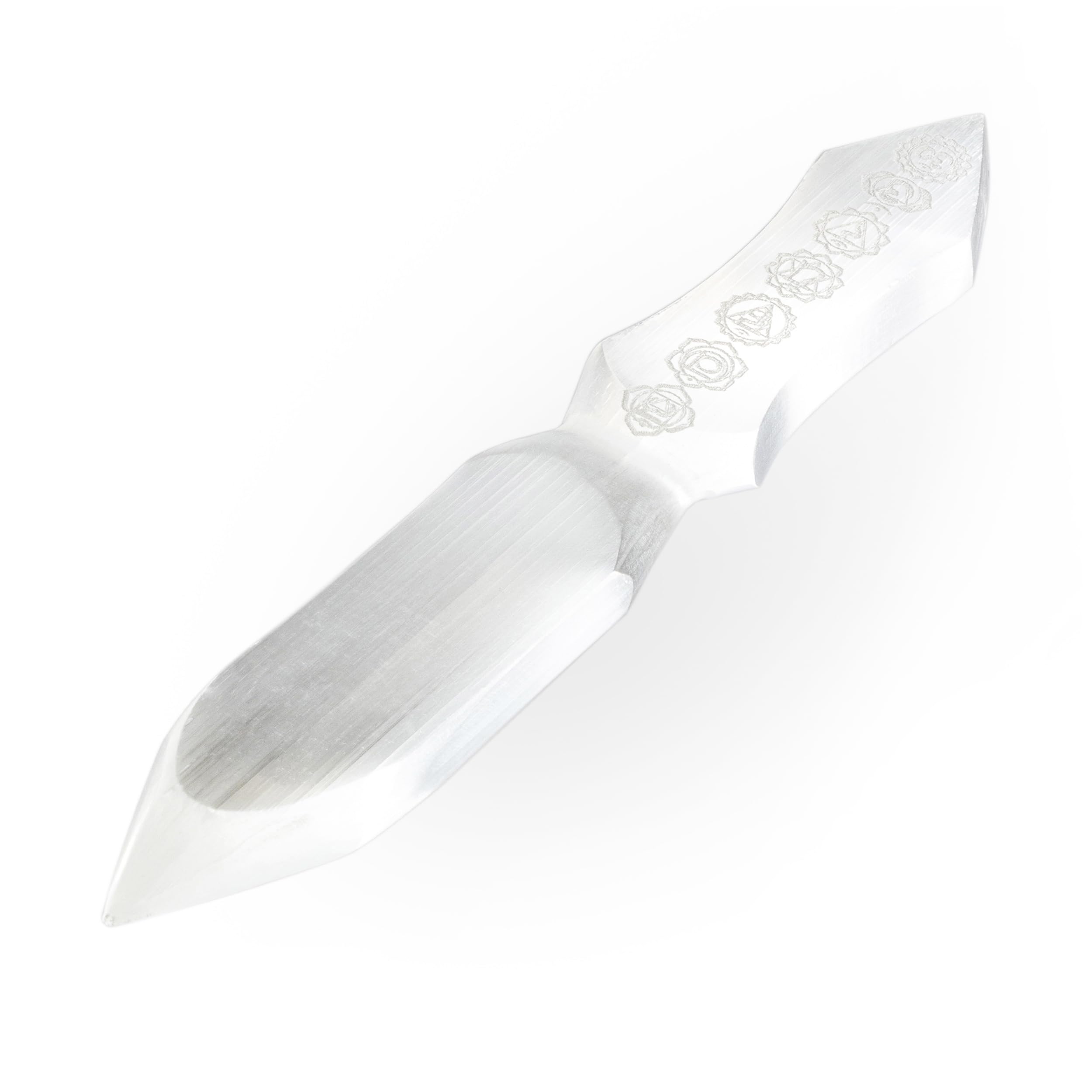 NKlaus Athame de Selenita 26 cm con Grabado de Chakras – Cuchillo Energético Artesanal para Reiki, Meditación y Rituales Espirituales