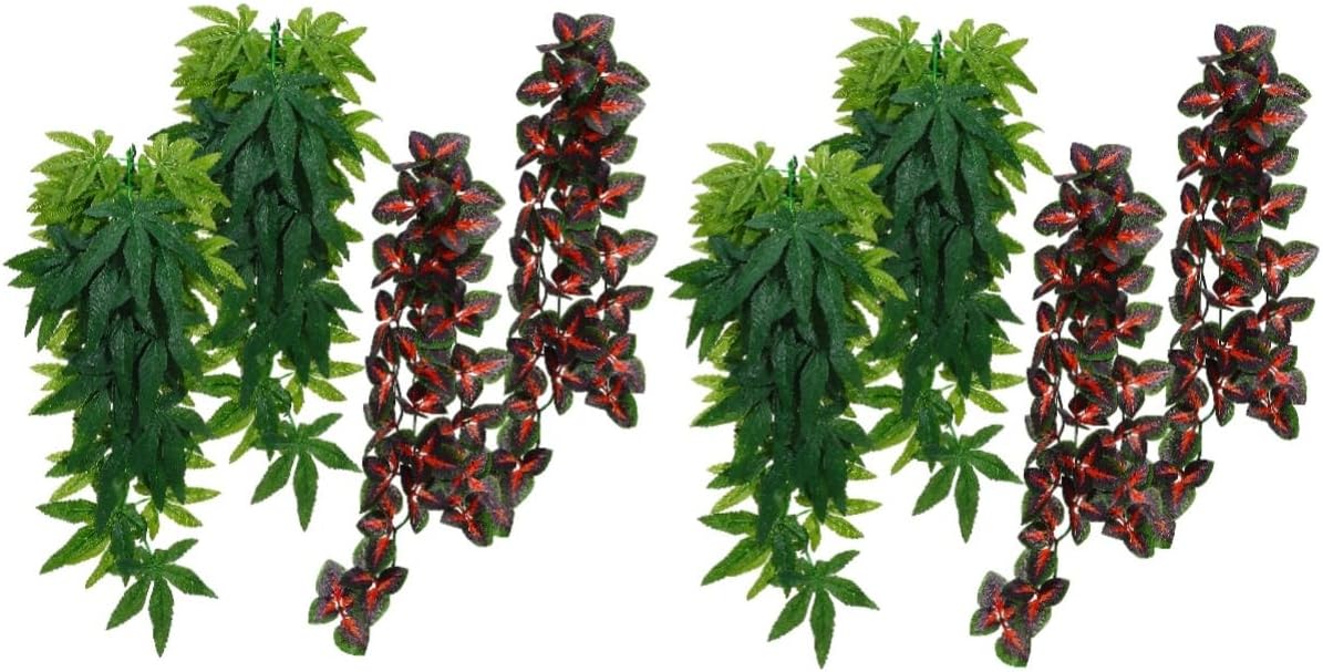 BESTonZON 8pcs Hanging Reptile Plants Cups Simulation Rattan Vines for Fish Tank and Terrarium Habitat Decor Climbing Plants for Lizards Snakes and Aquatic Pets