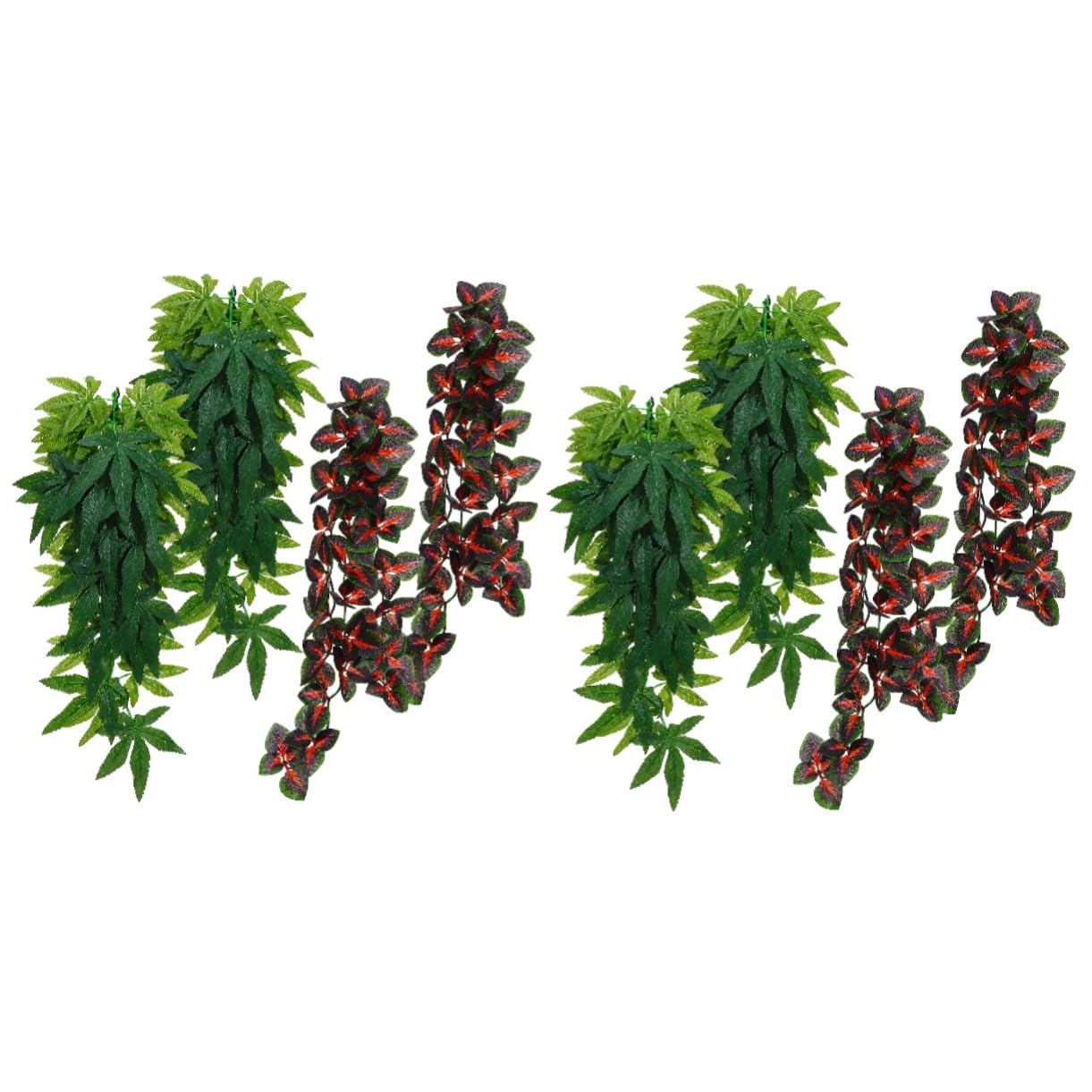 BESTonZON 2sets 4 Pcs Simulation Rattan Hanging Plants for Terrarium Decor Lifelike Aquarium Plants with Suction Cups for Reptile Habitats and Fish Tanks Washable and Reusable 4pcs*2