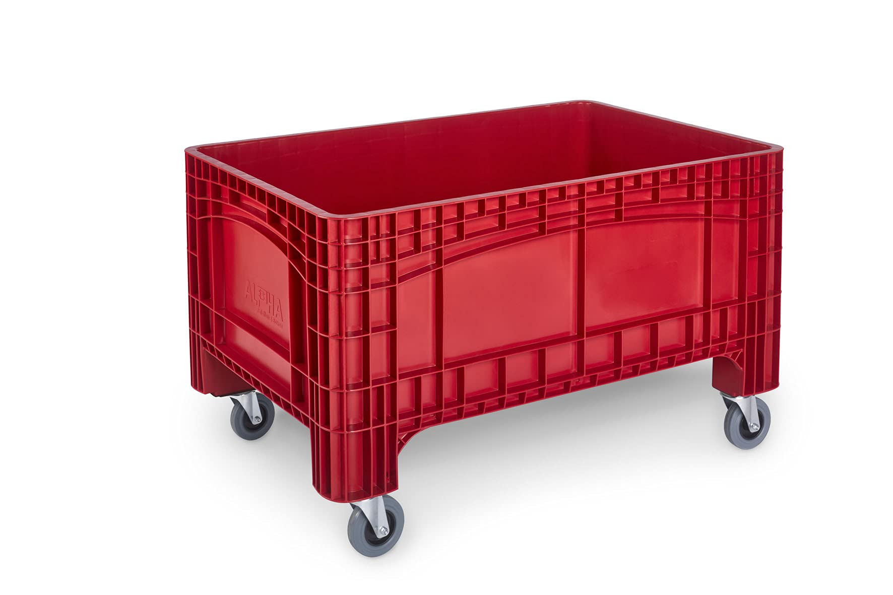 DIE BOX FABRIK Palettenbox 1200x800x730mm, Boxfabrik NOAH L, Großbehälter, Umzugsbehälter, Transportbox, Kunststoffbehälter, Containerwagen, Transportwanne, Made in Germany (Rot, Lenkrollen)