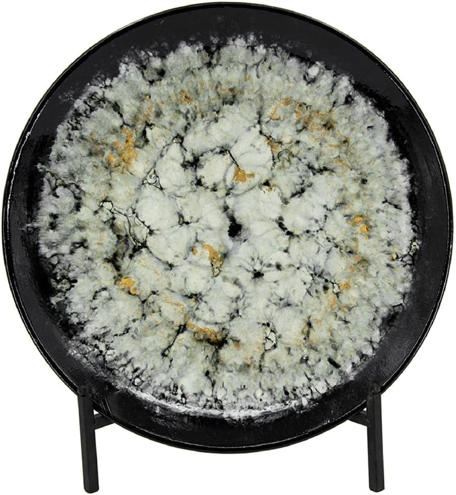 A&B Home Zuri 18" Ceramic Charger with Stand - Black/White Marbled Design