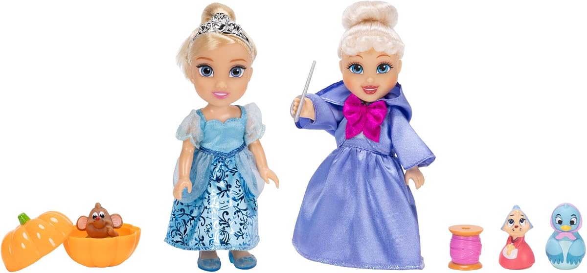 Disney Princess Cenicienta y Hada Madrina Petite Doll Playset Fashion Dolls, completo con 5 puntos de articulación ¡Las muñecas se pueden posar de muchas maneras! [Exclusivo de Amazon]