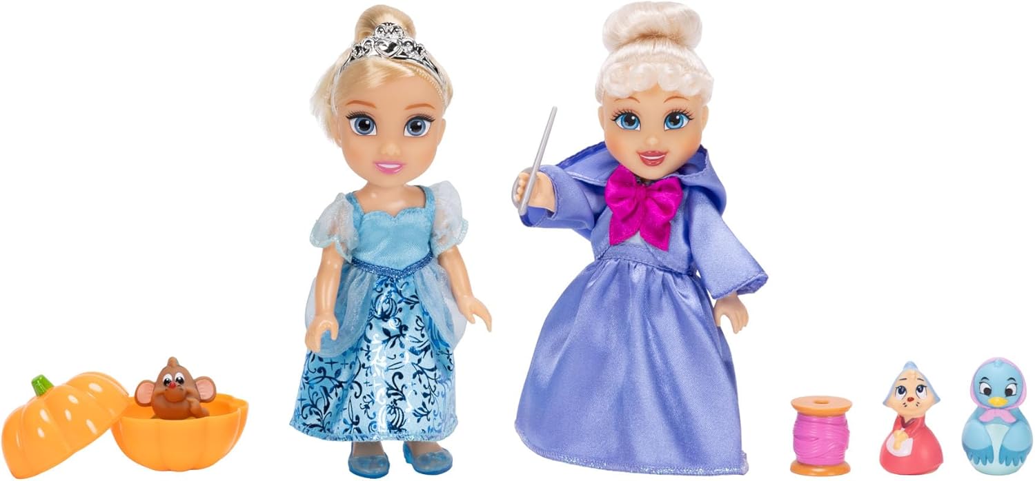 Disney Princess Cinderella & Fairy Godmother Petite Doll Playset Fashion Dolls, Complete with 5 Points of Articulation Dolls Can Be Posed in Many Ways! [Amazon Exclusive]