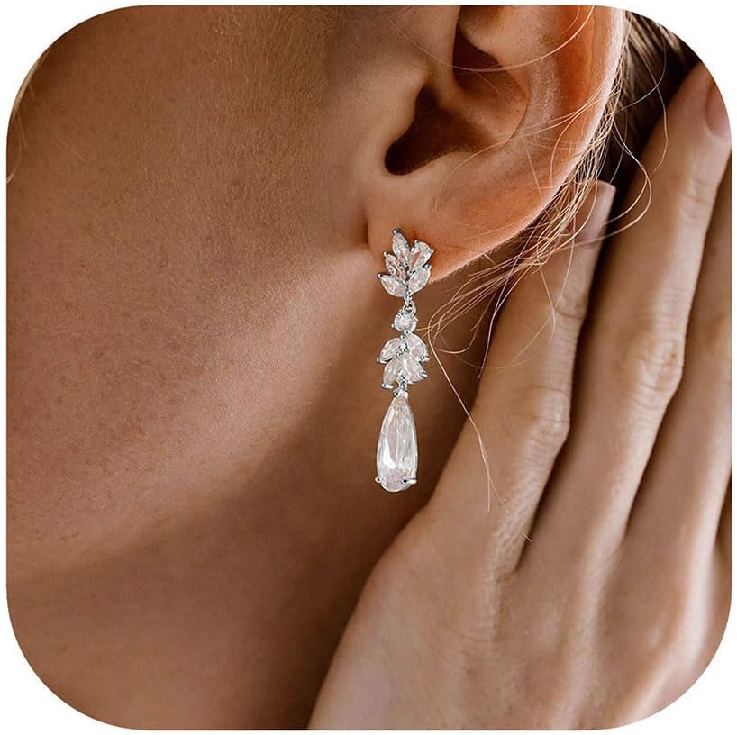 Dangle Drop Earrings for Women Wedding Bridal Rhinestone Long Cubic Zircon Dangling Crystal Chandelier Sparkly 14K Gold Plated Dainty Trendy Jewelry